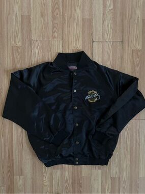 First Choice Elvis Men's Black Satin Bomber Jacket with Embroidered Crest
